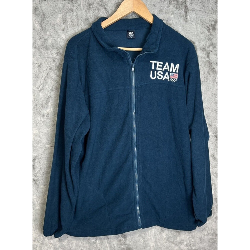 Team USA Olympics Fleece Full Zip Mens Jacket Blue XL Flag Logo